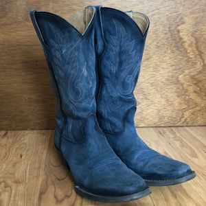 Blue suede cowboy boots